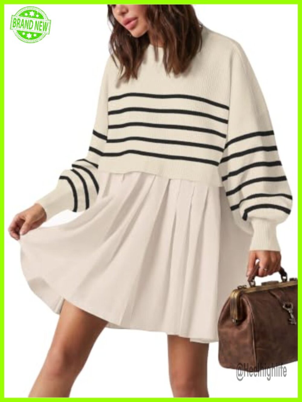 Womens Oversized Sweater Dress Viscose Cotton Mini Crewneck Pullover